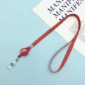 Retractable badge reel lanyard solid color polyester neck strap for ID work school card holder - 1.0 Retractable Lanyard / Red