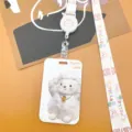 Portatarjetas lindo con cordón de dibujos animados y carrete retráctil para credenciales de ID. - Cordero de Peluche + Hello Oso Cordón Carrete Retráctil (Conejo)