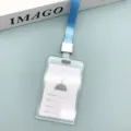 Transparent ID card holder with blue lanyard, clear badge protector for students and staff. - Light Blue