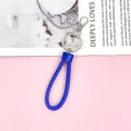 Blue braided leather keychain with metal hardware, stylish key ring and clasp for daily use. - Wrapped Leather Cord / Dark Blue
