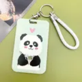 Leuke cartoon panda plastic ID kaarthouder met wit gevlochten koord voor studenten. - Melkthee Panda / Wit Koord