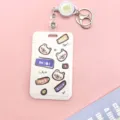 Cute retractable badge card holder with cute bear print, easy pull lanyard for students and daily use. - Cheering Bear + White Retractable Reel (Bear Head)