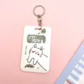 Cute white cat ID card holder with keychain, portable badge holder for students and staff. - Japanese Style Cat + Round Buckle
