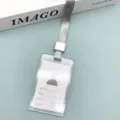 Transparent badge card holder with grey lanyard for student ID access card protection. - Gray