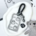 Clear acrylic card holder with black spring lanyard and cute bunny prints for daily use. - Little Rabbit Head Style / Black Double-Spring Rope (Heart Acrylic)