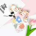 Cute floral card holder with matching lanyard ID badge case for students and office workers daily use. - Flower Four Leaves One Blossom / Orange Floral Long Lanyard