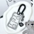 Transparent card holder with black spring lanyard and cute bear design, ID badge cover. - Bear Head Style / Black Double-Spring Rope (Heart Acrylic)