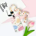Cute floral ID card holder with matching lanyard, perfect for students and daily office use. - Cute Four Flowers / Orange Floral Long Lanyard