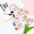 Cute floral lanyard and card holder set, stylish student ID badge holder with anti-lost strap for daily use. - Full Screen English Floral / Orange Floral Long Lanyard