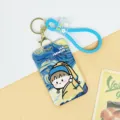 Cartoon Girl Pearl Earring Card Holder with Blue Silicone Strap and Keychain Variant - Blue Soft Rubber Keychain / Girl with a Pearl Earring