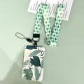 Grünes Karo-Schlüsselband mit botanischem Blatt-Ausweishalter, Arbeitskartenband für Schüler. - Grüne Pflanze / Grünes Rautenmuster Langes Schlüsselband