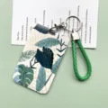 Tropisches Blätter Kartenhalter mit grünem geflochtenem Lanyard für den Arbeitsweg. - Grüne Pflanze / Grünes Seil