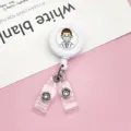 Intrekbare badgehouder met arts verpleegster cartoon ontwerp, duurzame plastic metalen clip. - Mannelijke Dokter / Dubbele Leren Band Rugclip