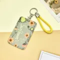 Sunflower vertical card holder with braided strap and metal keyring badge holder. - Lace Sunflower And Yellow Hand Strap