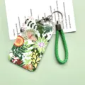 Grünes Blumen-Ausweishalter-Set mit geflochtenem Band für Schulausweise und Mitarbeiterausweise. - Buntes Pflanzenmuster / Grünes Seil