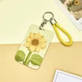 Sunflower card holder with yellow braided wrist strap and keychain, cute protective hard case. - Yellow Background Sunflower And Yellow Hand Strap