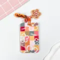 Bonito tarjetero floral de pintura al óleo con cadena de colores para estudiantes. - Estilo Floral de Cuadros de Pintura al Óleo / Cierre Naranja (Acrílico de Flores)