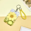 Sunflower pattern card holder with yellow braided lanyard bus pass student ID cover - Blue Sky Sunflower And Yellow Hand Strap