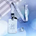 Zodiac astrology card holder and lanyard set student ID bus pass badge protective case. - Pisces Pattern / Blue Long Lanyard