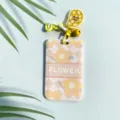 Bonito tarjetero floral con llavero, soporte estético para tarjeta de estudiante, uso diario escolar. - Estilo Patrón Flor / Cierre Amarillo (Acrílico de Mango)