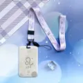 Zodiac slide card holder with lanyard student ID badge holder cute constellation design ID case - Leo Pattern / Pink Long Lanyard
