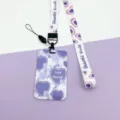 Purple heart card holder with lanyard, cute Harajuku style ID badge holder for daily use. - White Background Purple Heart / White Letter Heart Long Lanyard