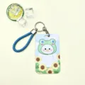 Cute cartoon white goose card holder with blue braided lanyard for students and daily use - Sunflower White Goose / Medium Blue Hand Strap