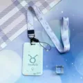 Zodiac Taurus lanyard and card holder set, cute student bus card protector with neck strap. - Taurus Pattern / Blue Long Lanyard