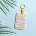 Portatarjetas de autobús con motivo de pintura al óleo floral y llavero colorido estudiante - Estilo Patrón Flor / Hebilla de Esposa Amarilla