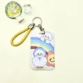 Cute cartoon white duck card holder with yellow braided lanyard for students and daily use. - Rainbow White Goose / Yellow Cord