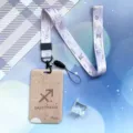 Zodiac Sagittarius sliding card holder with matching lanyard for ID badges and school cards. - Sagittarius Pattern / Pink Long Lanyard
