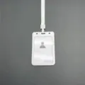 White plastic vertical ID card holder with lanyard, clear badge protector for office school. - With Lanyard / White