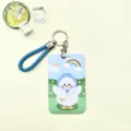 Cute cartoon white duck card holder with blue braided strap and metal keychain for students. - Blue Hat White Goose / Medium Blue Hand Strap