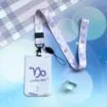 Zodiac sliding card holder with lanyard set, cute student campus meal card badge holder case. - Capricorn Pattern / Pink Long Lanyard