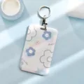Cute floral card holder with keychain, portable badge protector for bus ID school cards. - Rainbow Blue Flower And Round Buckle