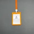 Orange plastic ID badge holder with neck lanyard for office and school card protection - With Lanyard / Orange
