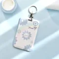 Cute blue floral card holder with keychain, durable ID badge protector for school bus card. - Rainbow Blue Sunflower And Round Buckle