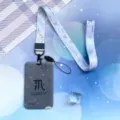 Zodiac signs sliding card holder with lanyard set, ideal for students and ID cards. - Scorpio Pattern / Blue Long Lanyard