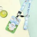 Cute cartoon duck card holder with blue lanyard student bus access card protective cover variant - Blue Hat White Goose / Rainbow Little Goose Long Lanyard