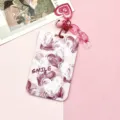 Cute pink heart pattern plastic card holder with lovely keychain pendant for ID and access card. - Heart Pattern With Pink Heart Acrylic Pendant / Pink