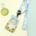 Cute cartoon duck ID card holder with lanyard student bus access card protective cover set - Sunflower White Goose / Rainbow Little Goose Long Lanyard