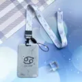Zodiac card holder with lanyard, slide plastic badge holder for students and staff daily use. - Cancer Pattern / Blue Long Lanyard