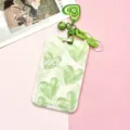 Green heart pattern plastic card holder with cute keychain and chain variant for use - Heart Pattern With Green Heart Acrylic Pendant / Green