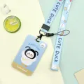Cute cartoon duck ID card holder with matching lanyard student bus card protector blue - Braided White Goose / Rainbow Little Goose Long Lanyard