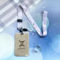 Gemini Zodiac Lanyard Card Holder Cute Student Transit ID Badge Protector Case for Daily Use - Gemini Pattern / Pink Long Lanyard