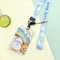 Cute cartoon duck ID badge holder with blue lanyard for students and daily commuting use. - Rainbow White Goose / Rainbow Little Goose Long Lanyard