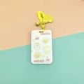Cute lemon sliding card holder with keychain and heart pendant for students and school use. - Plaid Lemon Tiger (Yellow Heart Clip) / Card Holder + Heart Clip Accessory