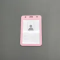 Pink plastic ID card holder with strap hole and insert template for office school use. - Case Only / Pink
