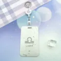 Libra zodiac badge reel ID card holder cute retractable key chain bus card cover new - Libra Pattern / White Retractable Badge Clip (Planet)