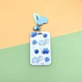 Blueberry sliding card holder, cute student transit meal badge protector with bell pendant. - Plaid Blueberry Girl (Blue Heart Clip) / Card Holder + Heart Clip Accessory